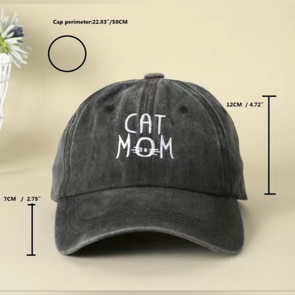 Cat Mom Distressed Baseball Cap, NWT - Picture 3 of 4